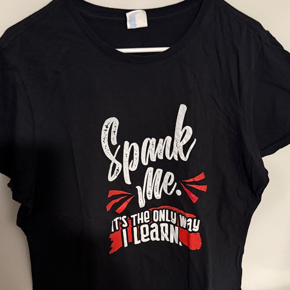SPANK ME Black Graphic Tee with Bold Text